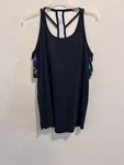 Women's Black Multicolor Geometric Racerback Tank Top With Inner Bra, Stretch. Fixed Price $12.00.