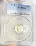 1956-D Roosevelt Silver Dime Graded Pcgs MS66 Toned Rainbow Toning. Fixed Price $34.99.