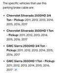 2011-2017 Gm Parking Brake Cable 3/4 Ton Pickup. Fixed Price $55.00.