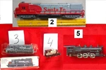Pick Locomotive Mehano Santa Fe 8130, SP9725, Line Switcher SOO25, 7946 Minitrix. Fixed Price $20.99.